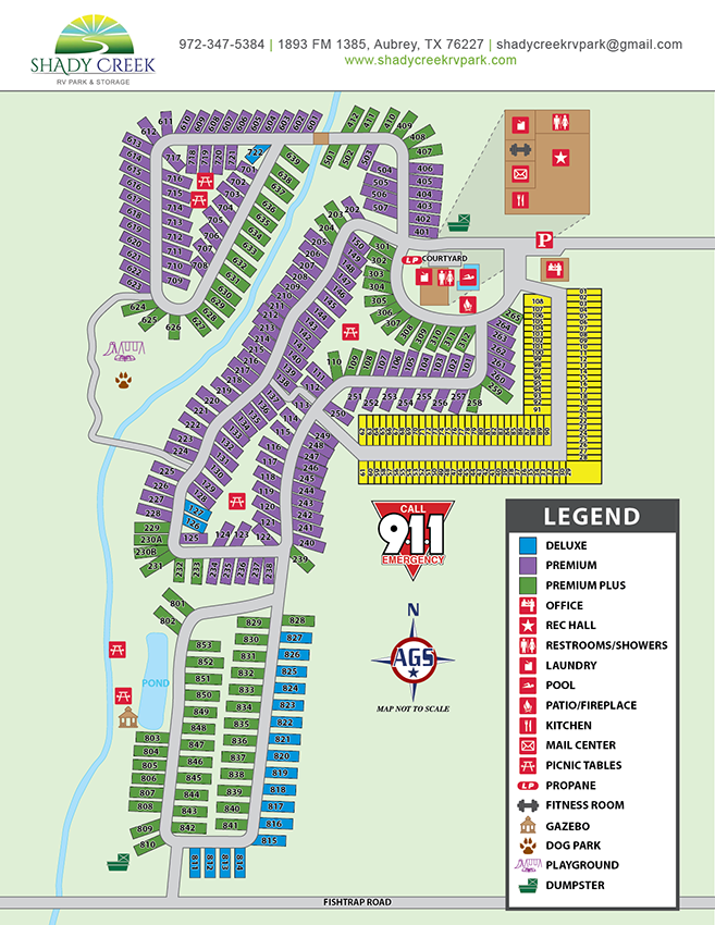 Map of Shady Creek RV Park | Aubrey, TX RV Campground